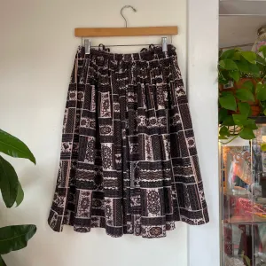 Vintage 50s 60s high waisted pleated barkcloth skirt // 26" waist  (HT2395)