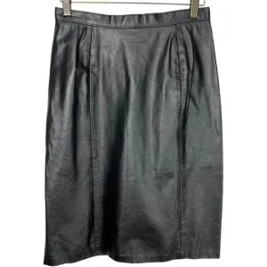 Vintage 90s Black Leather Straight Mini Skirt Size 8