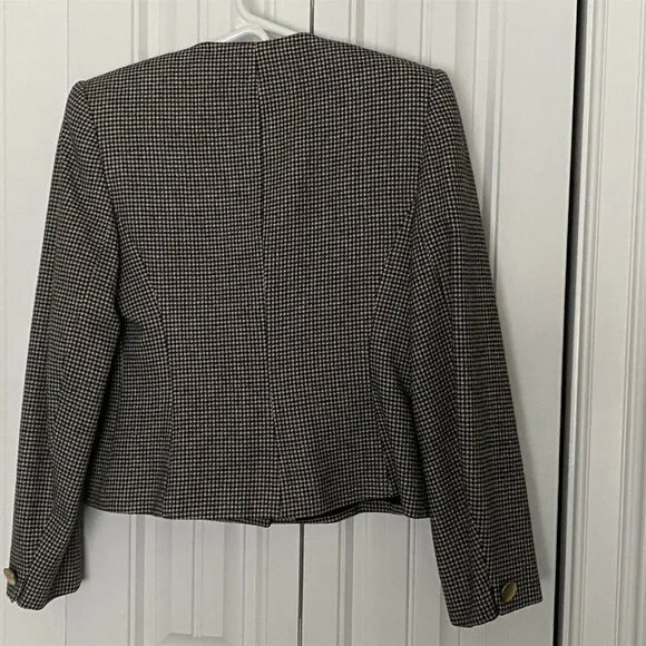 Vintage Bert Newman Cropped Double Breasted Jacket Houndstooth Military Band 4