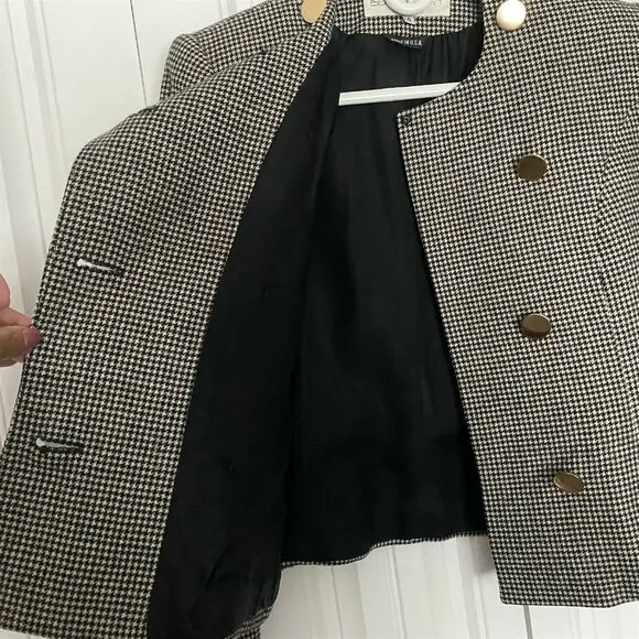 Vintage Bert Newman Cropped Double Breasted Jacket Houndstooth Military Band 4