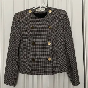 Vintage Bert Newman Cropped Double Breasted Jacket Houndstooth Military Band 4