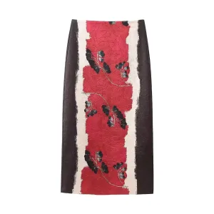 Vintage Flower Print Midi Skirt
