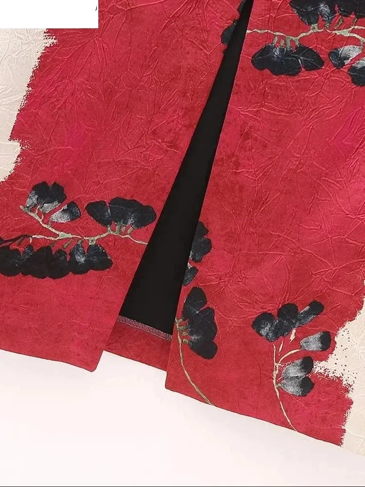 Vintage Flower Print Midi Skirt