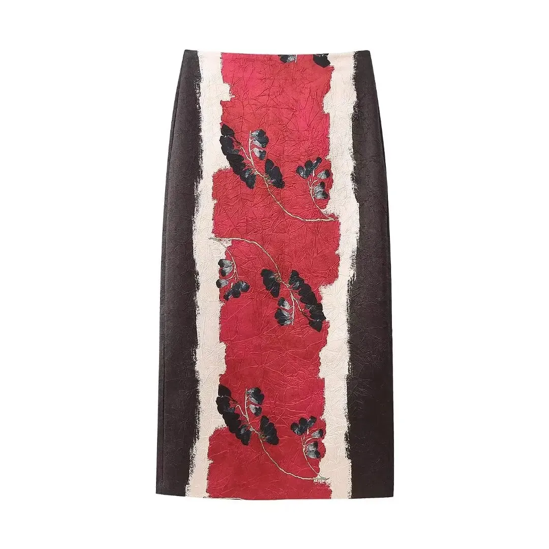 Vintage Flower Print Midi Skirt