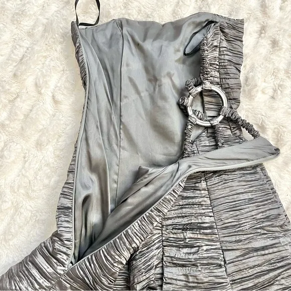 Vintage Jessica McClintock Grey Strapless Ruched Dress with Back Detail