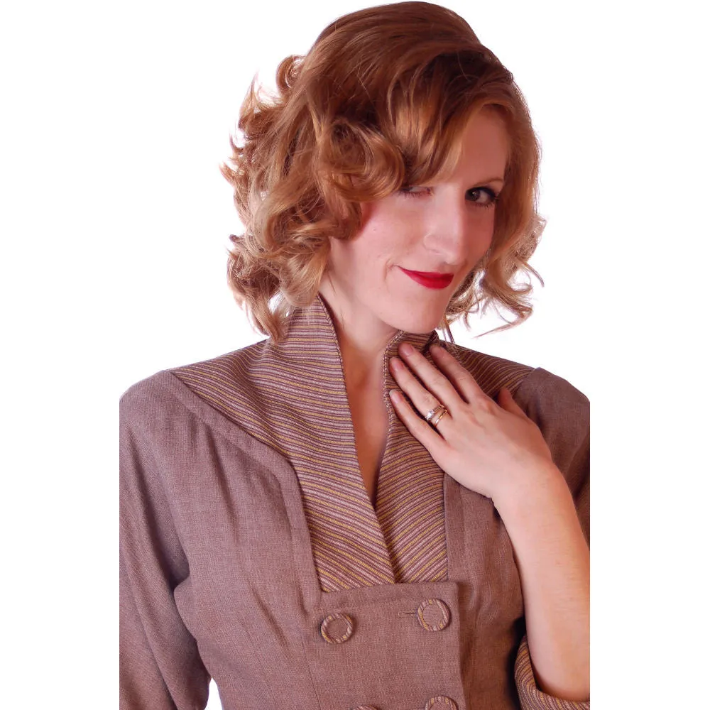 Vintage Mocha Wool 2-Tone Suit 1940S Marie Phillips 34-24-Free