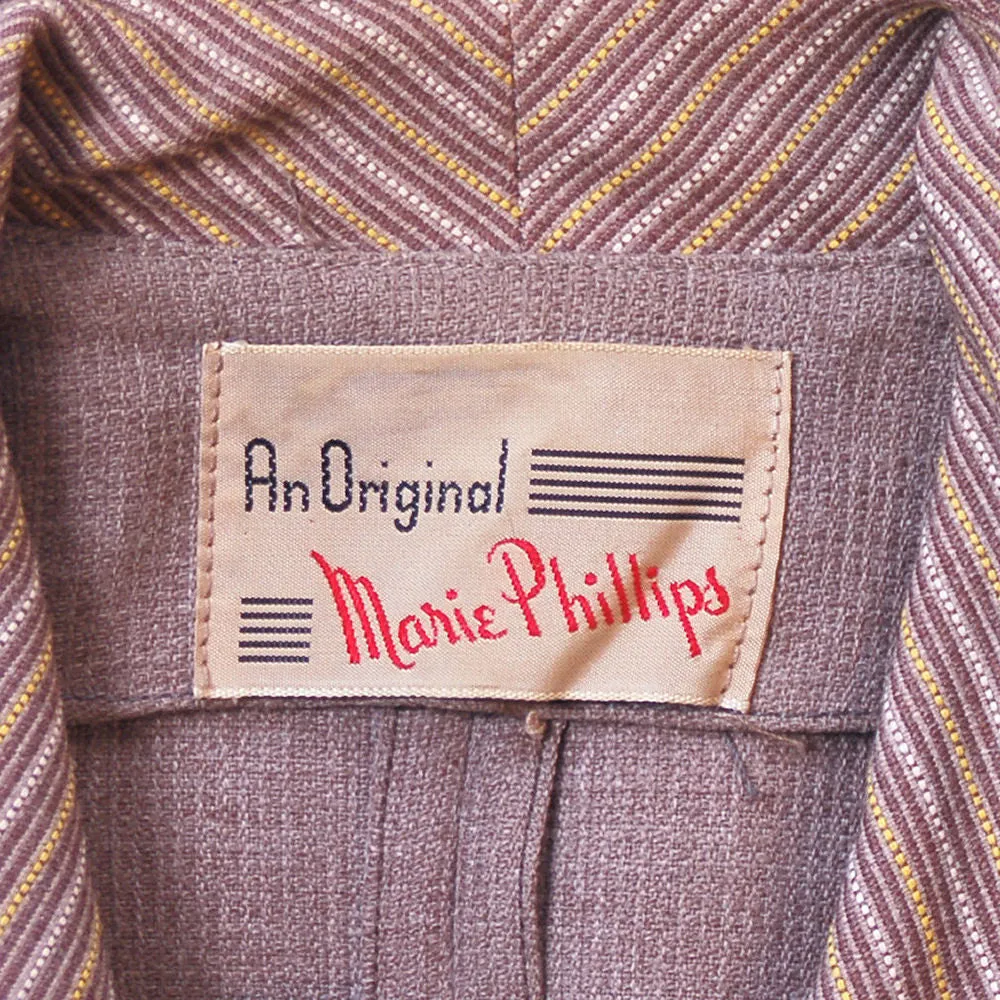 Vintage Mocha Wool 2-Tone Suit 1940S Marie Phillips 34-24-Free