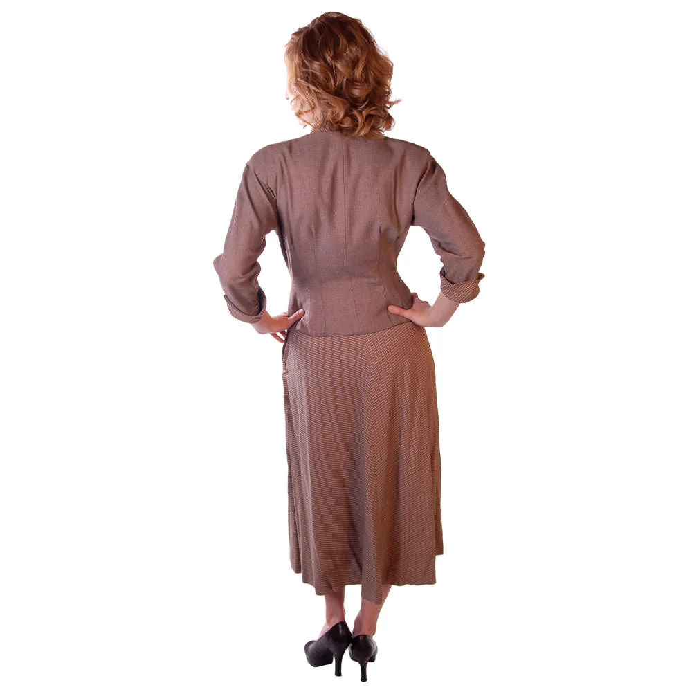 Vintage Mocha Wool 2-Tone Suit 1940S Marie Phillips 34-24-Free