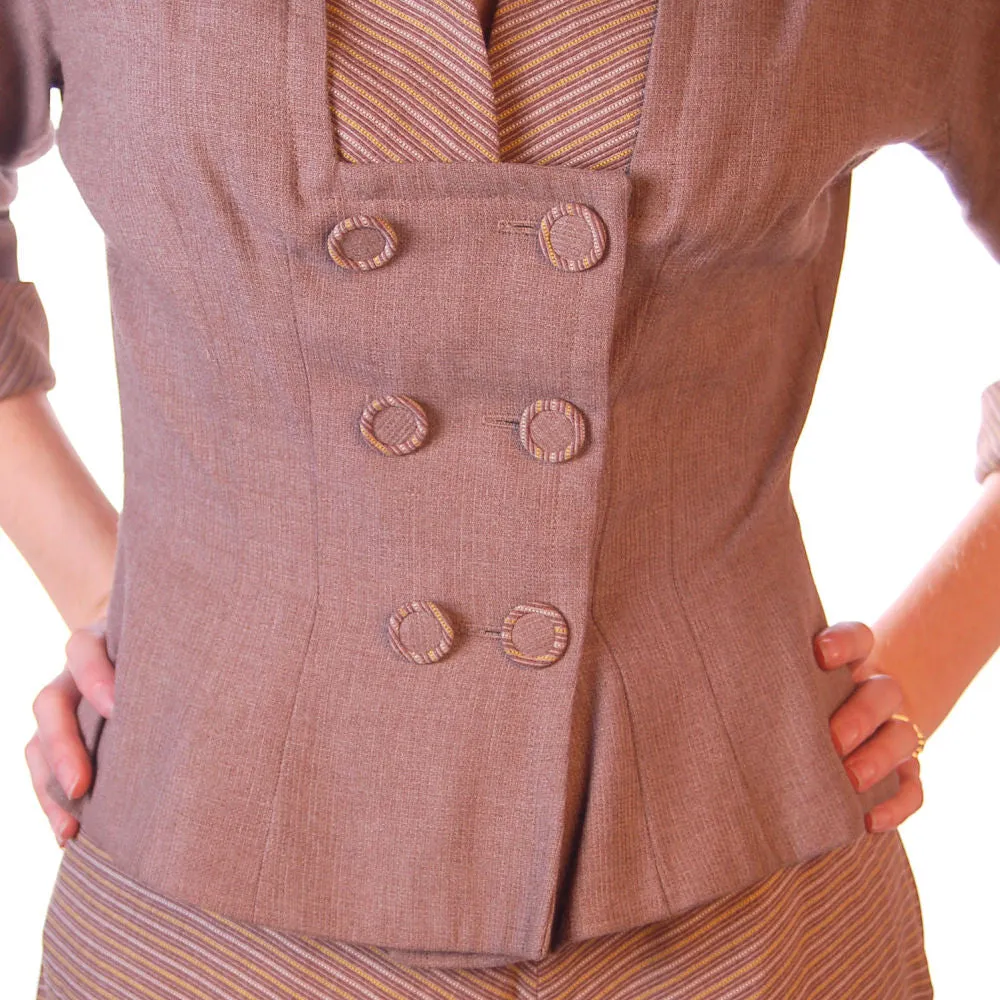 Vintage Mocha Wool 2-Tone Suit 1940S Marie Phillips 34-24-Free