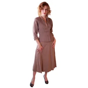 Vintage Mocha Wool 2-Tone Suit 1940S Marie Phillips 34-24-Free