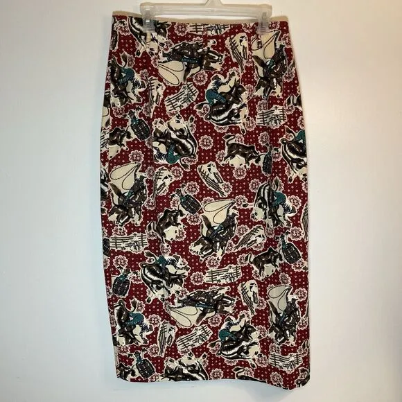 VINTAGE Western Rodeo Cowboy Bucking Horse Skirt Red Sz 13 Barrel Equestrian