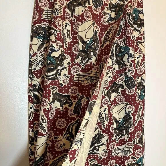 VINTAGE Western Rodeo Cowboy Bucking Horse Skirt Red Sz 13 Barrel Equestrian