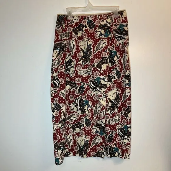VINTAGE Western Rodeo Cowboy Bucking Horse Skirt Red Sz 13 Barrel Equestrian
