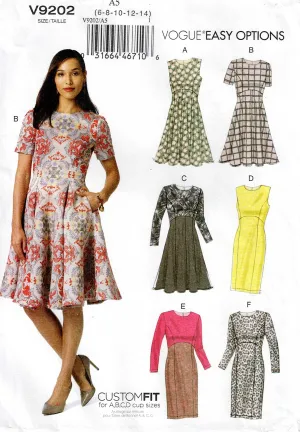 Vogue Easy Options 9202 Womens Custom Fit Full Skirt or Slim Dress with Pockets Sewing Pattern Size 6 - 14 UNCUT Factory Folded