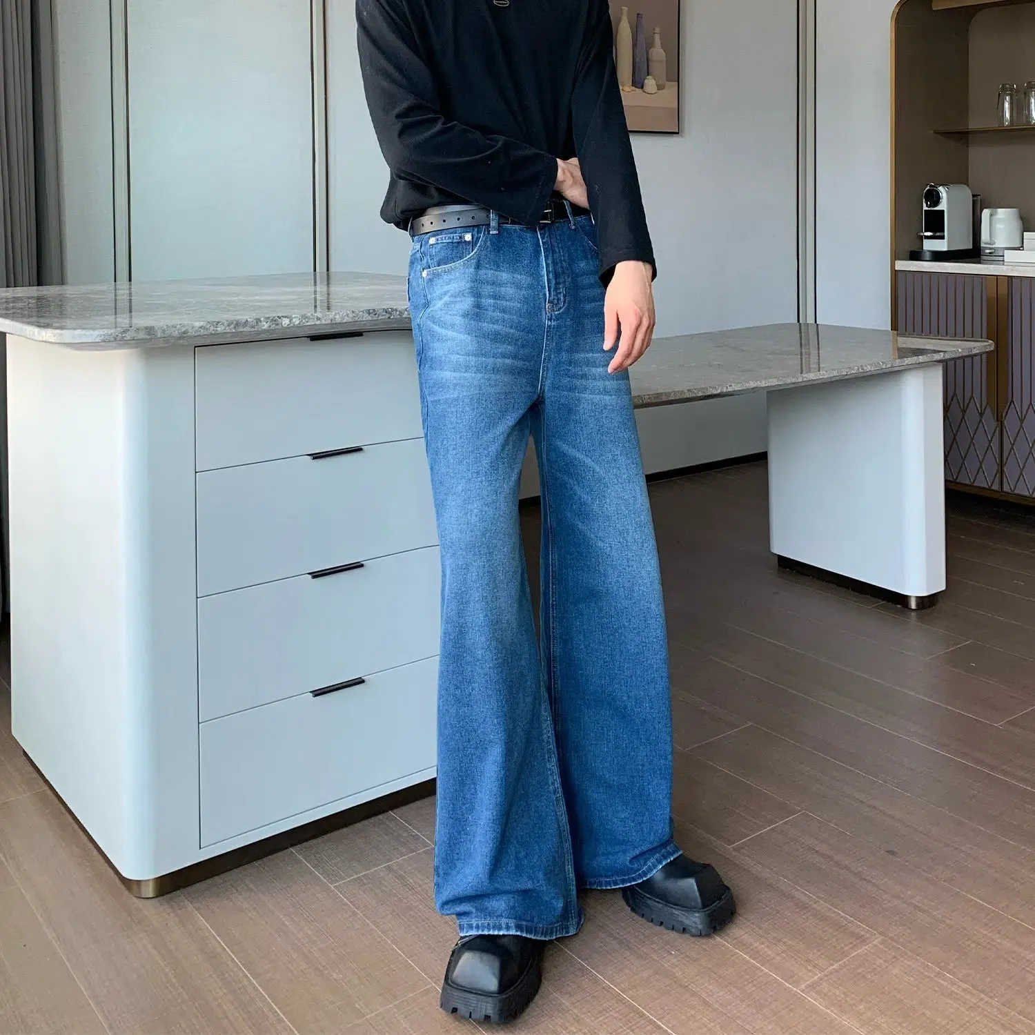 Washed Straight-leg Wide Leg Pants
