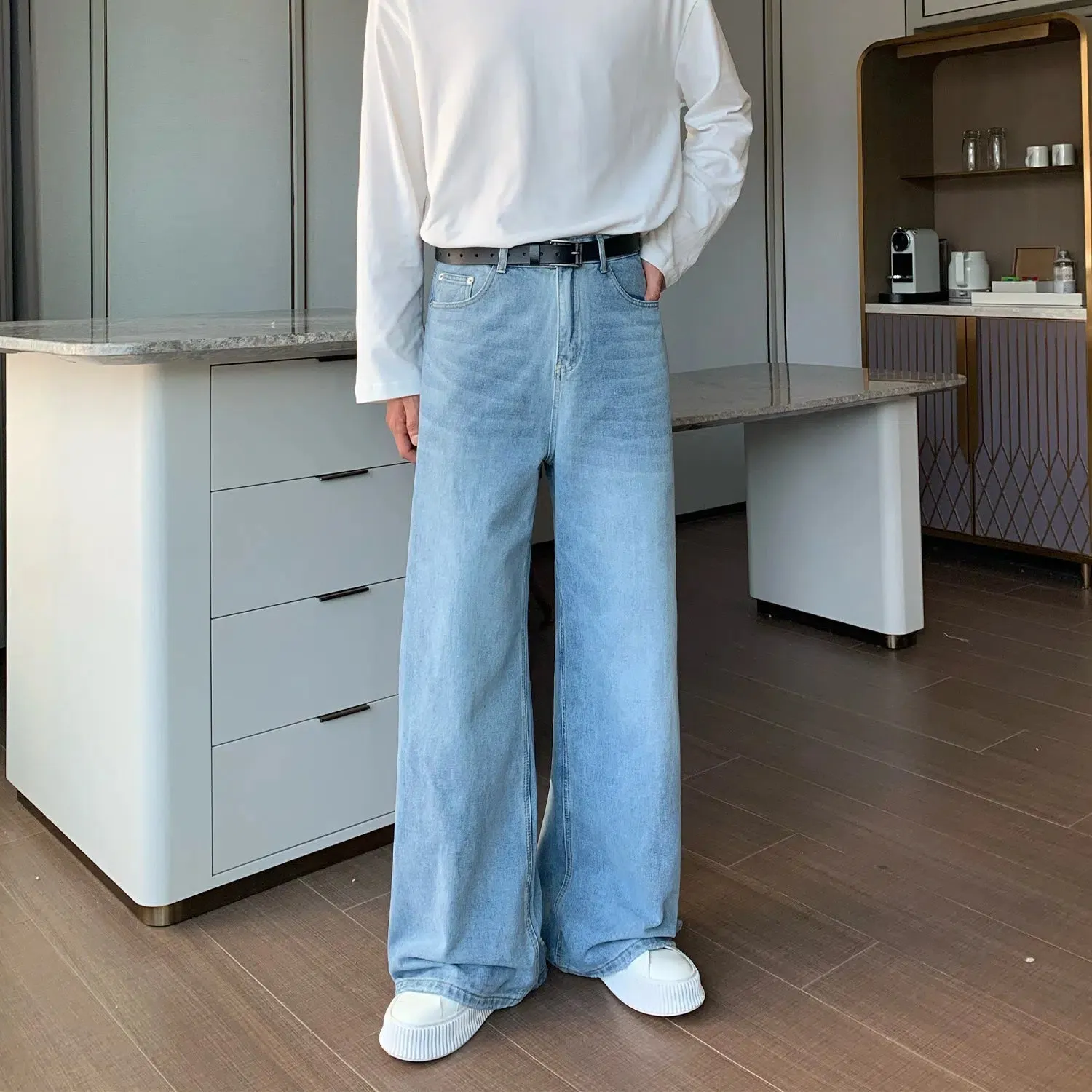 Washed Straight-leg Wide Leg Pants