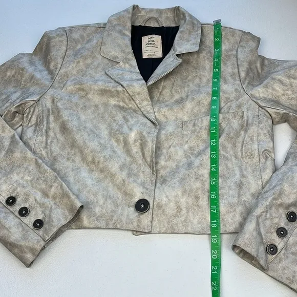 We the Free Block Party Vegan Leather Jacket Cropped Blazer Metallic Silver S
