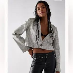 We the Free Block Party Vegan Leather Jacket Cropped Blazer Metallic Silver S