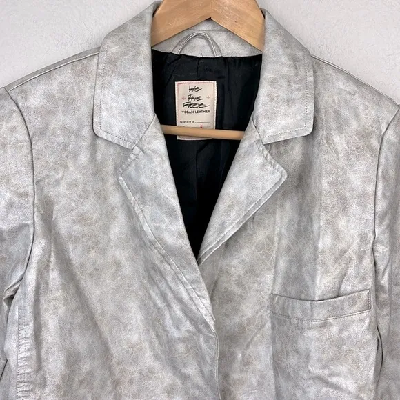 We the Free Block Party Vegan Leather Jacket Cropped Blazer Metallic Silver S