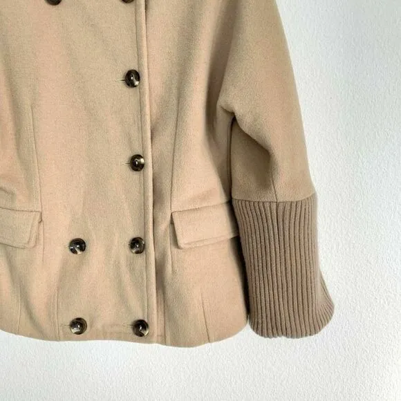 Whim Womens Tan Half Collar Wool Cashmere 3/4 Sleeve Double-Breasted Jacket Sz M