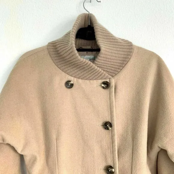 Whim Womens Tan Half Collar Wool Cashmere 3/4 Sleeve Double-Breasted Jacket Sz M