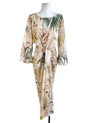 White Plant Print Sarong Dress