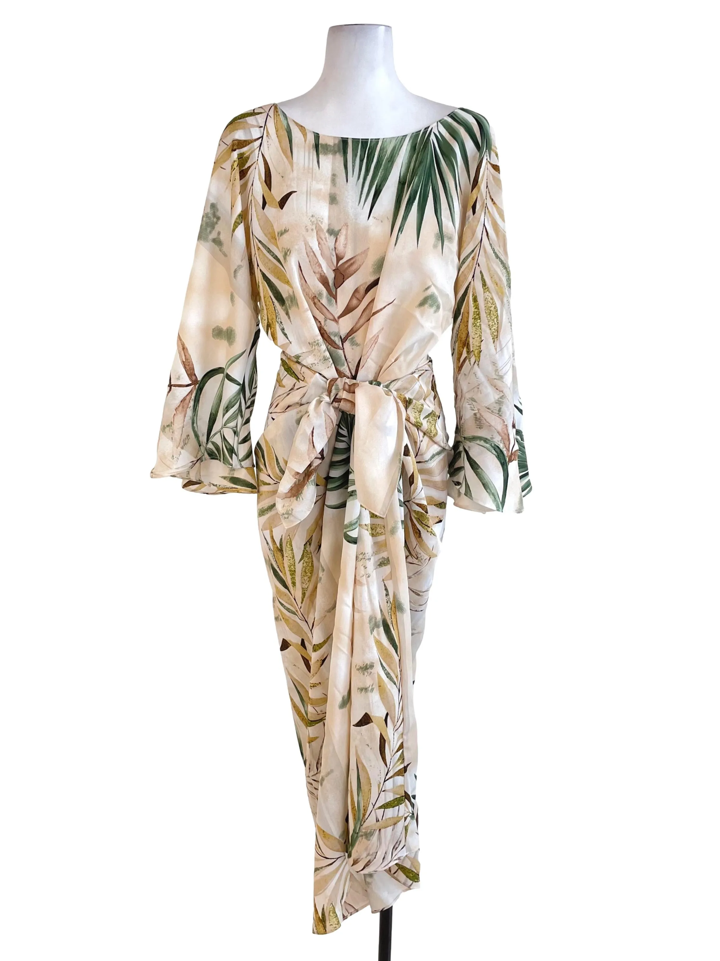 White Plant Print Sarong Dress