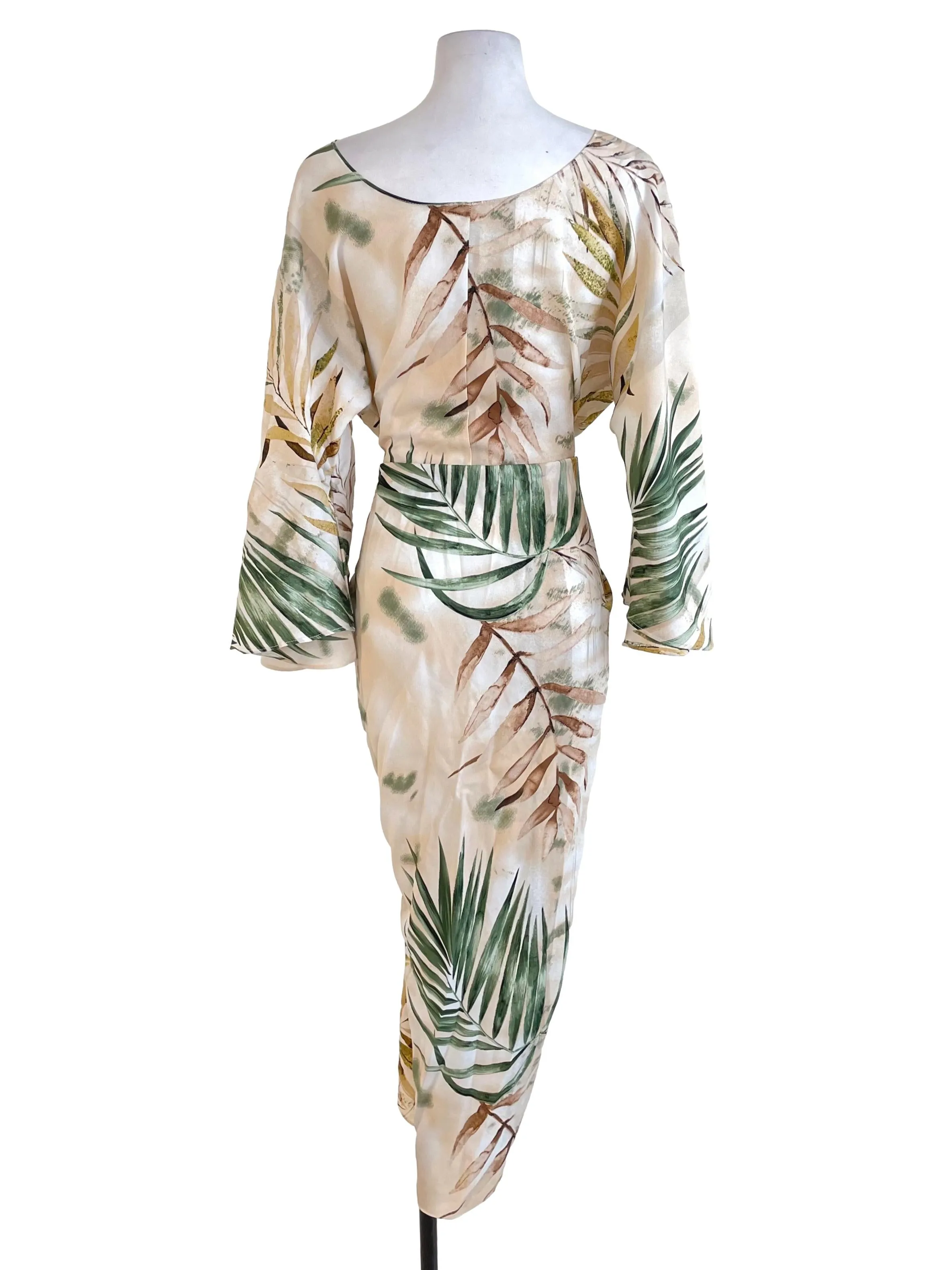 White Plant Print Sarong Dress