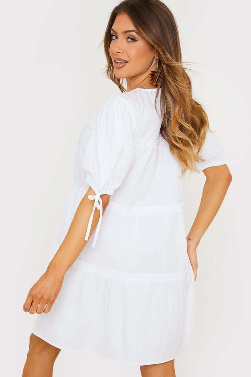 White Poplin Tiered Smock Dress