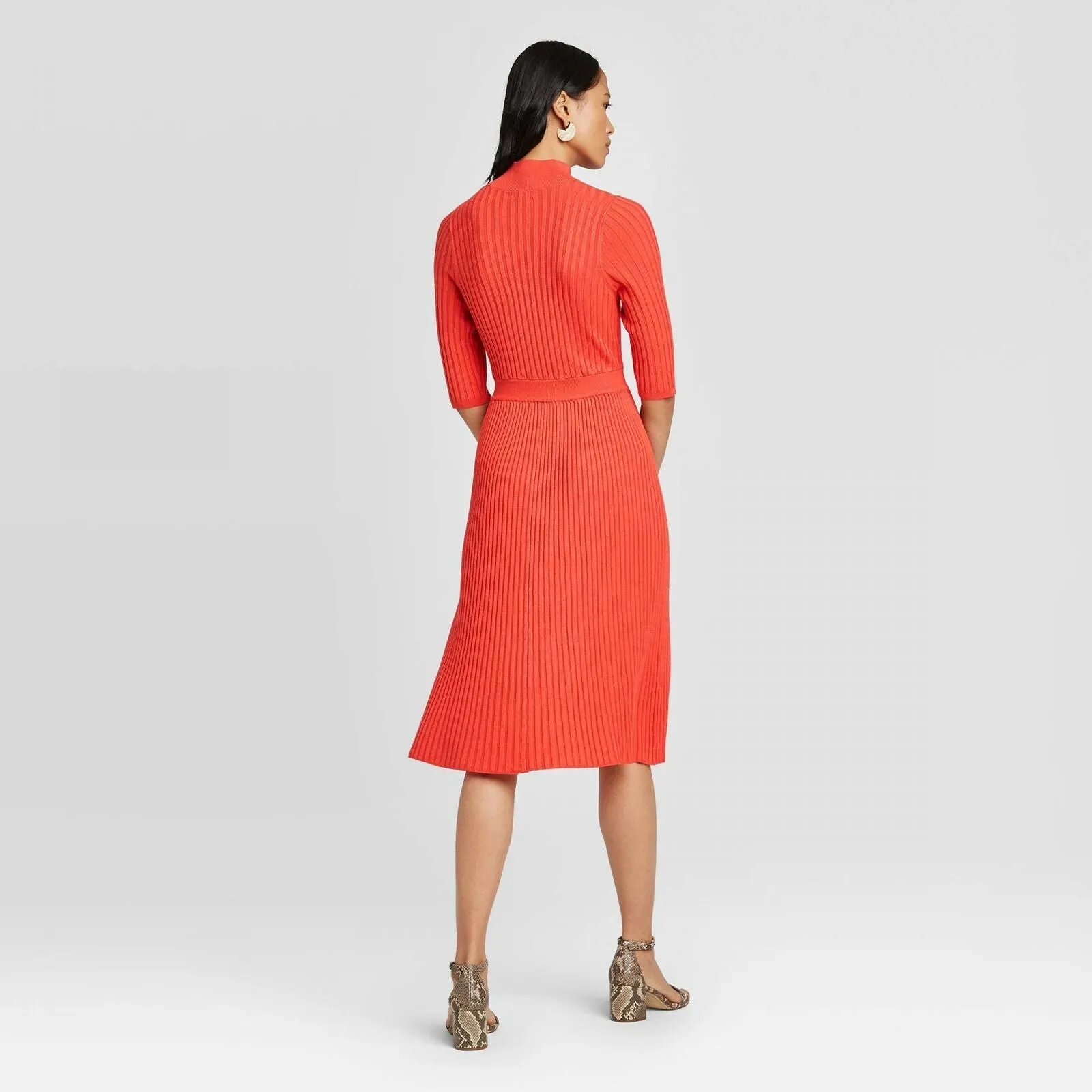 Who What Wear Women's Elbow Sleeve Mock Neck Flat Rib Sweater Dress