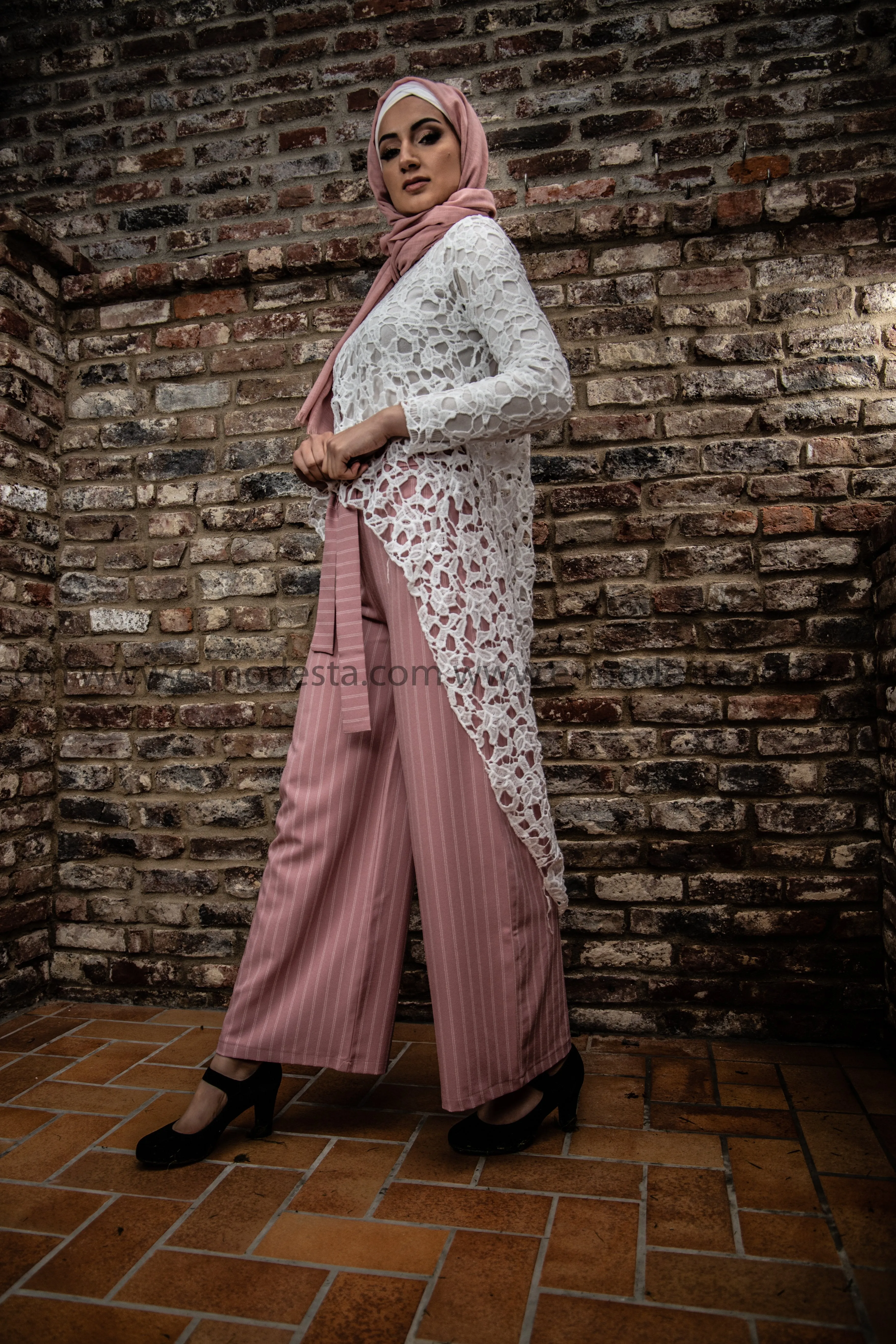 Wide Leg Striped Pants | Pink Color