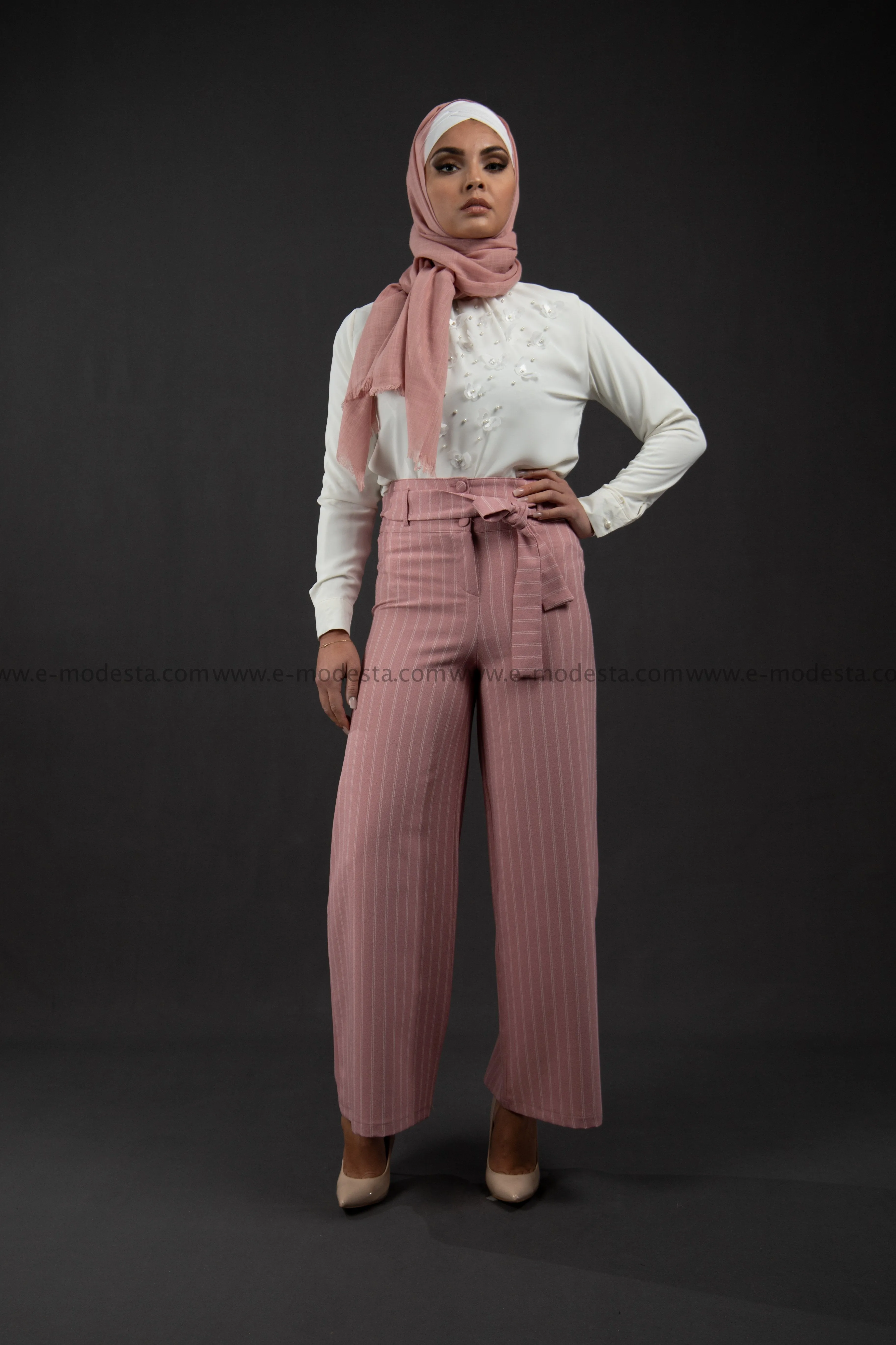 Wide Leg Striped Pants | Pink Color