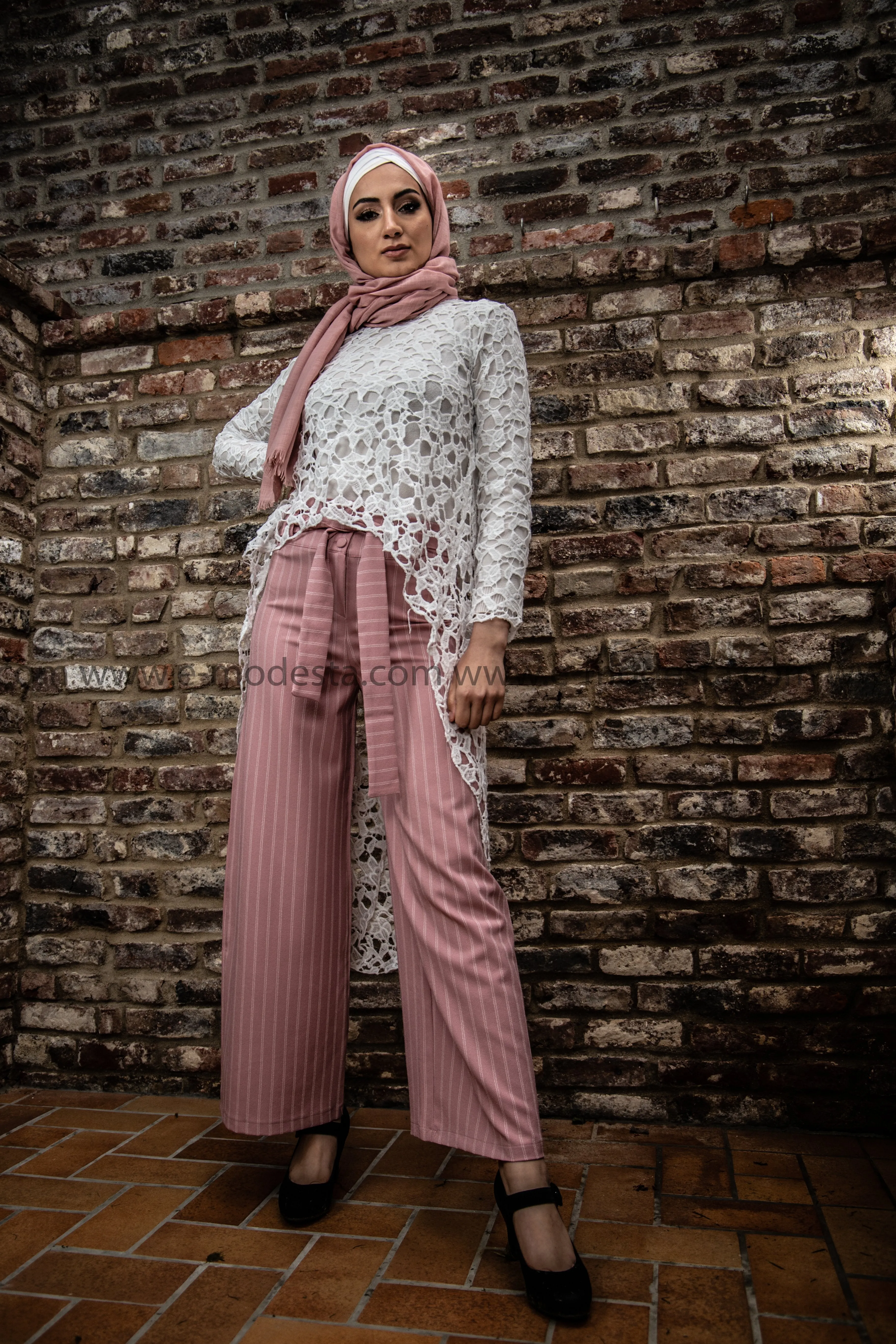 Wide Leg Striped Pants | Pink Color