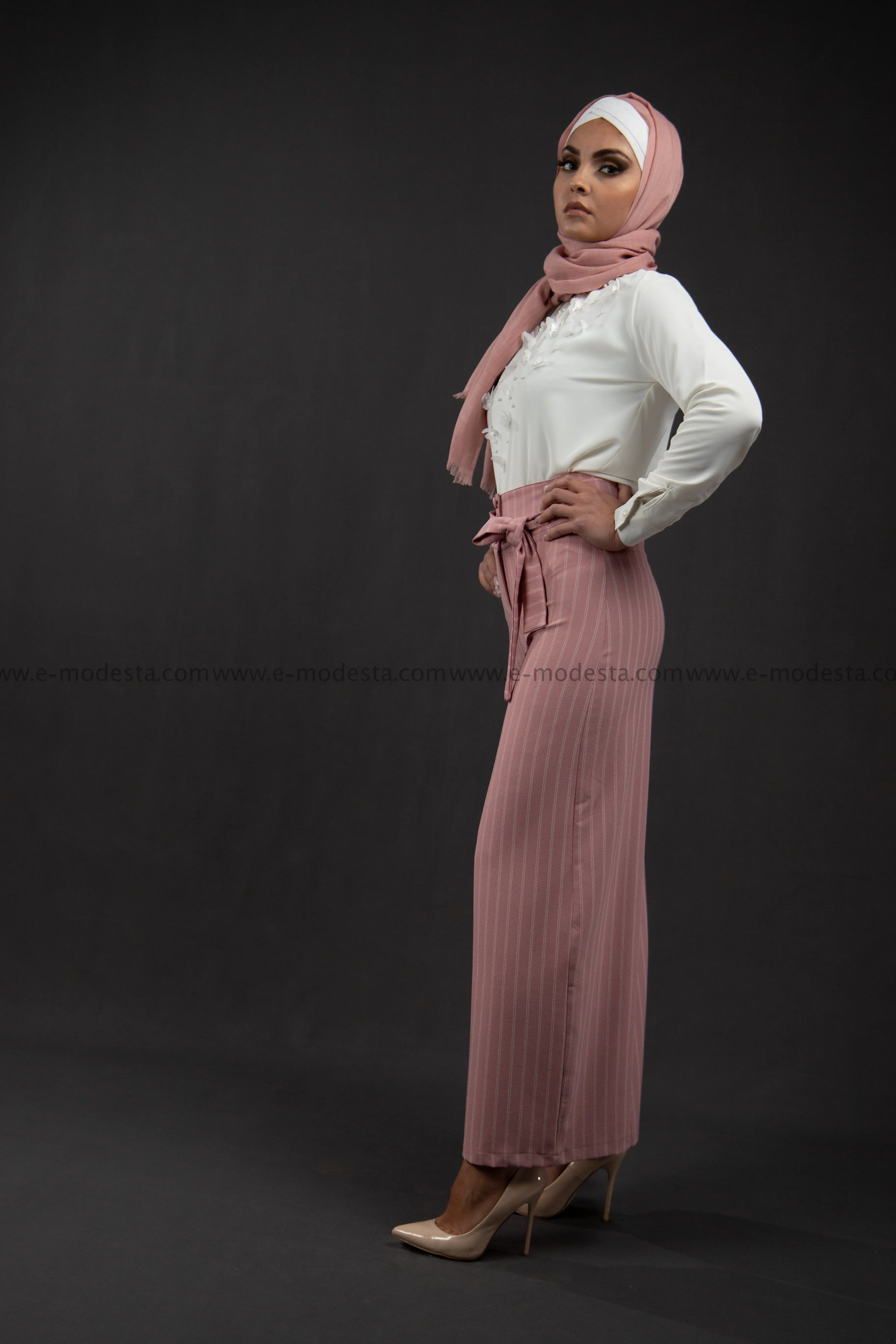 Wide Leg Striped Pants | Pink Color