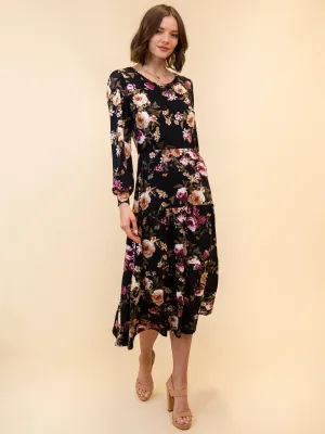 WOMEN'S BLACK FLORAL MAXI DRESS