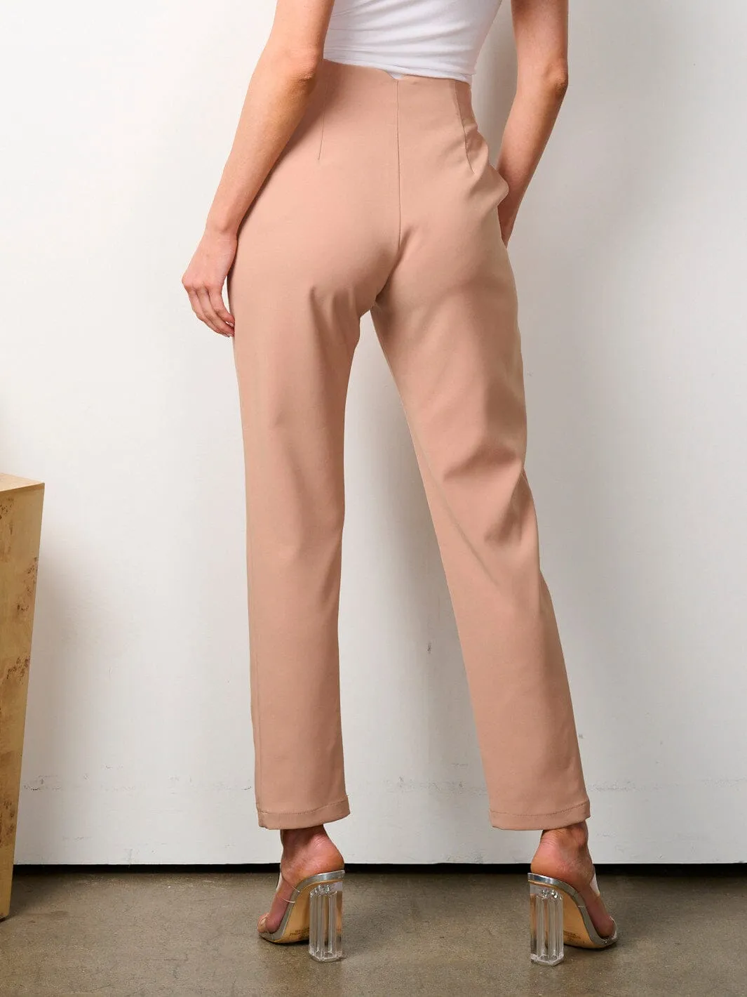 WOMEN'S BUTTON CLOSURE POCKETS WIDE LEG PANTS