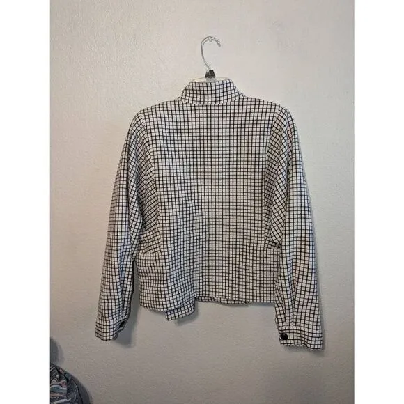 Women's Cabi | 3173 Windowpane Jacket Blazer Funnel Neck 3/4 Sleeves Button Up M