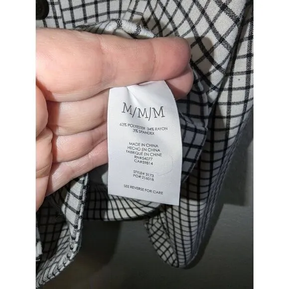 Women's Cabi | 3173 Windowpane Jacket Blazer Funnel Neck 3/4 Sleeves Button Up M