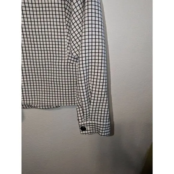 Women's Cabi | 3173 Windowpane Jacket Blazer Funnel Neck 3/4 Sleeves Button Up M