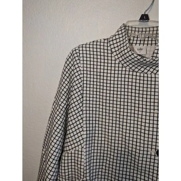 Women's Cabi | 3173 Windowpane Jacket Blazer Funnel Neck 3/4 Sleeves Button Up M