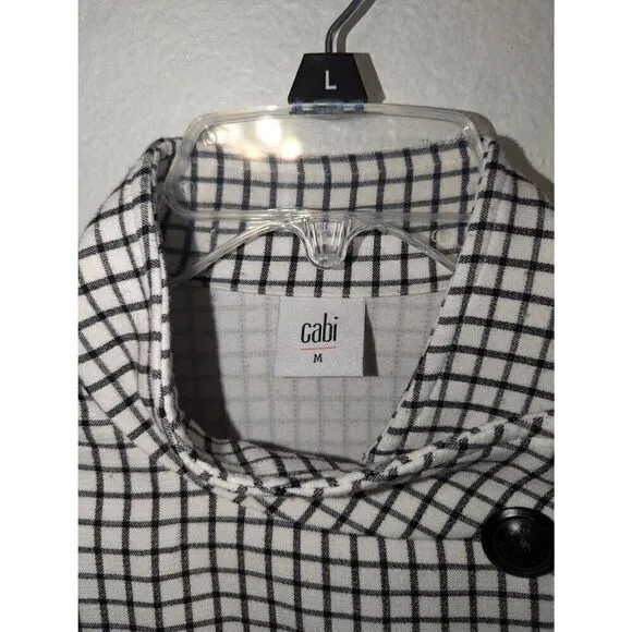 Women's Cabi | 3173 Windowpane Jacket Blazer Funnel Neck 3/4 Sleeves Button Up M