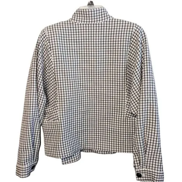 Women's Cabi | 3173 Windowpane Jacket Blazer Funnel Neck 3/4 Sleeves Button Up M
