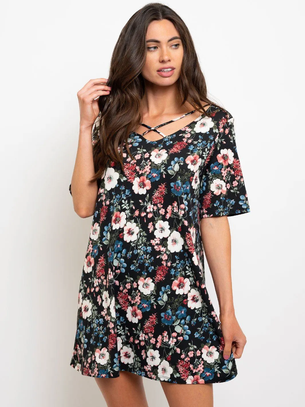 WOMEN'S FLORAL KNIT MINI DRESS