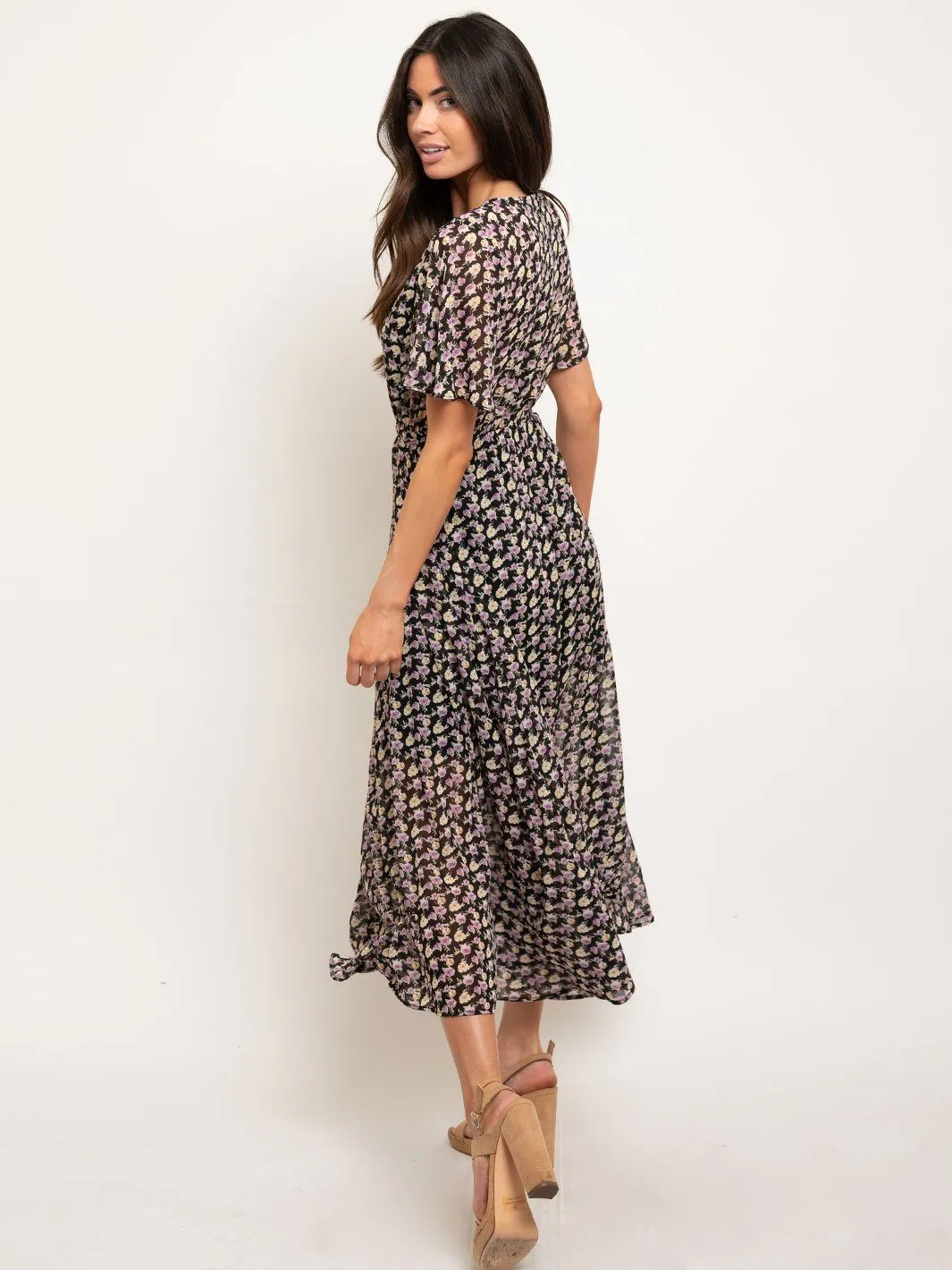 WOMEN'S FLORAL V-NECK MAXI DRESS