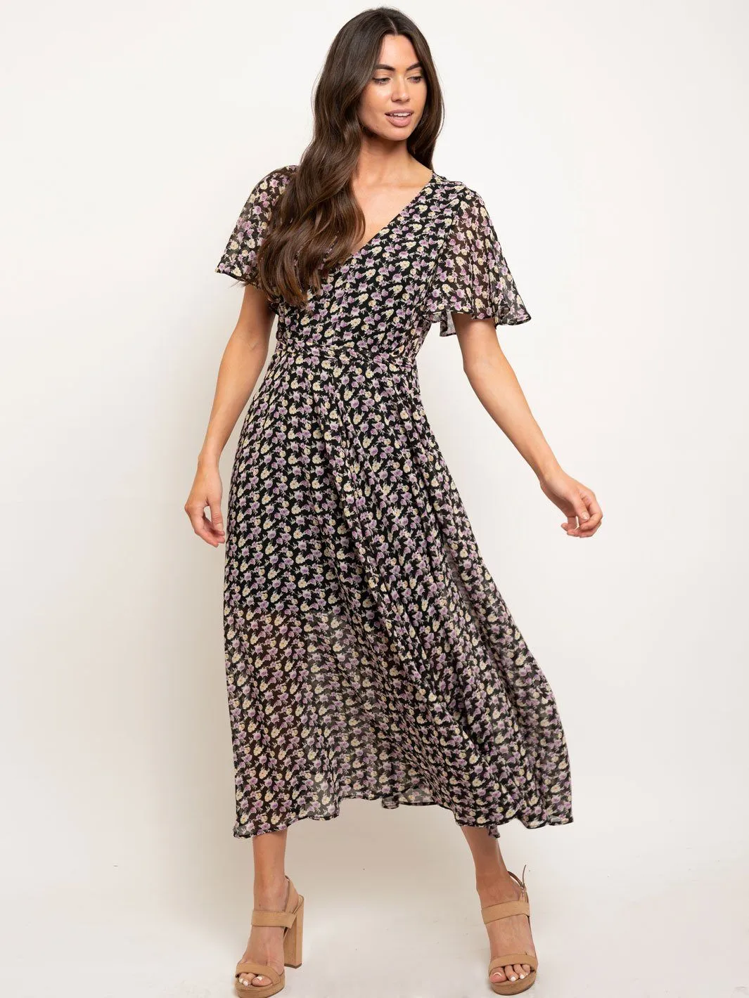 WOMEN'S FLORAL V-NECK MAXI DRESS