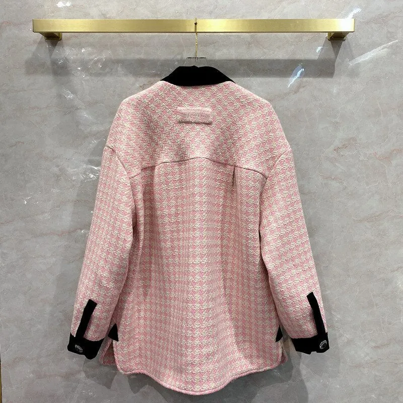 women's High quality loose plaid tweed overcoat