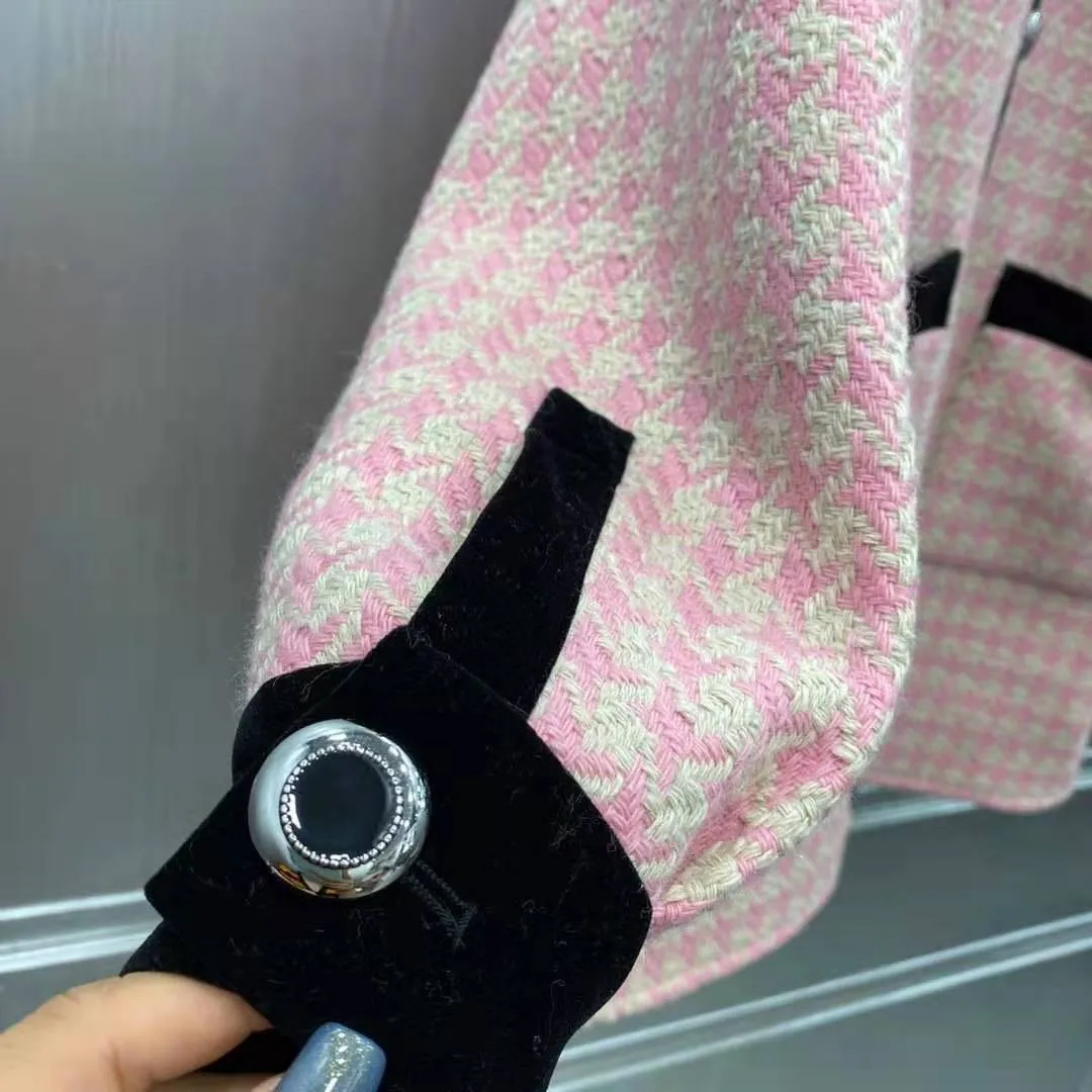 women's High quality loose plaid tweed overcoat