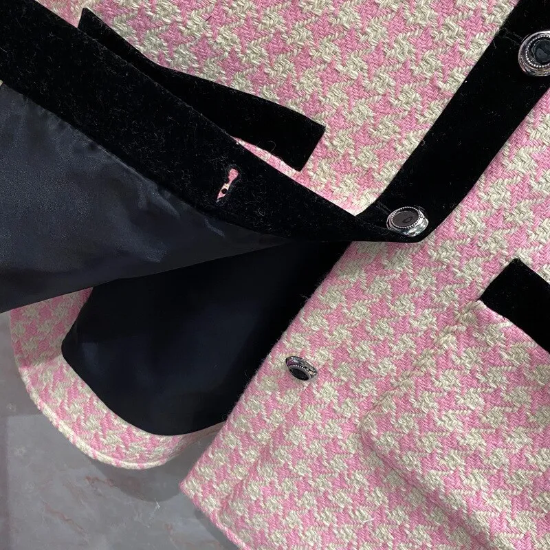 women's High quality loose plaid tweed overcoat