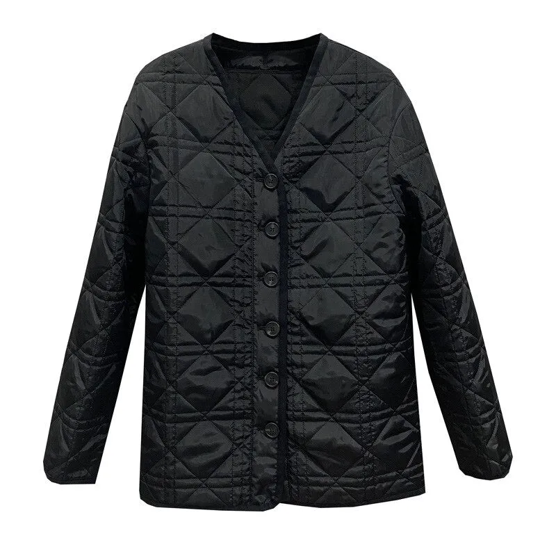 Women's High quality Vintage V-neck padded coat