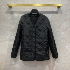 Women's High quality Vintage V-neck padded coat